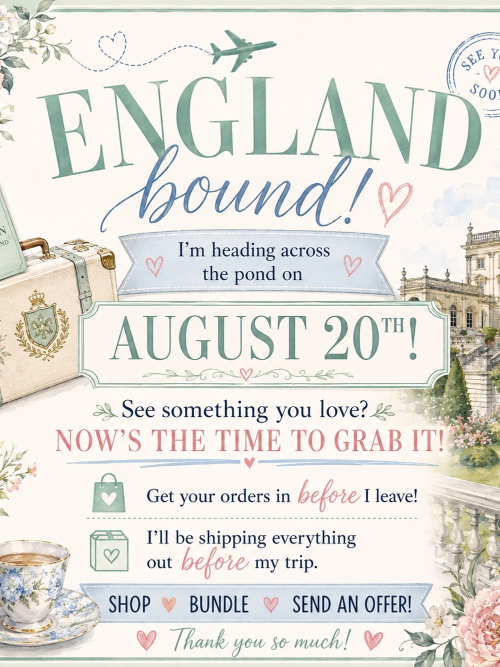 I’m heading out of town…get your orders in before I go!!!
